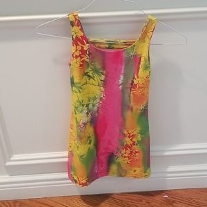 Tropical pink, yellow print girls dress, size 8